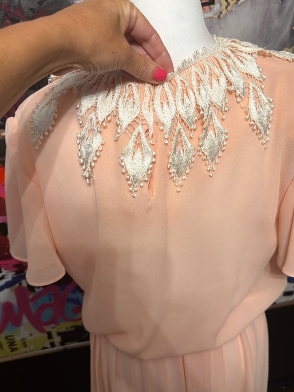 Jamie Kay Peach Pleated Midi Dress with Embroidered Yoke - Picture 4 of 4